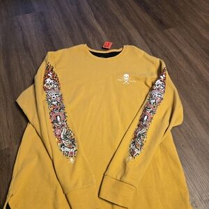 Art Club Yellow Sweatshirt with Graphic Sleeves